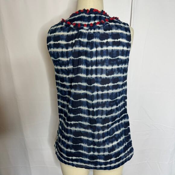 Tory Burch Tie Dye Tassel Tank Top Blue Red Boho Festival Style Size 6 - Picture 2 of 6